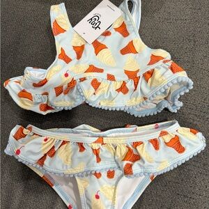 Yoy Swim Ice Cream Print Light Blue Ruffle Girls Bikini
